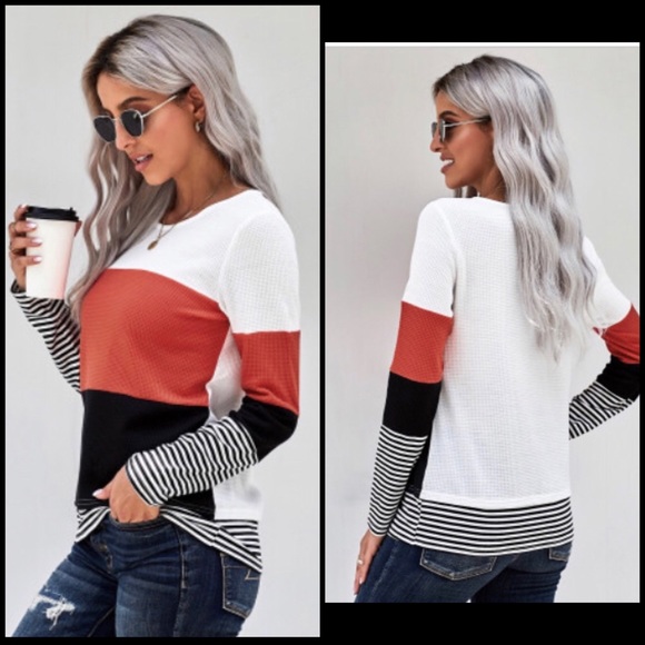 🎉HP🍁⚠️ 1 LEFT: SM•Colorblock Splice/Striped Top! - Picture 3 of 7